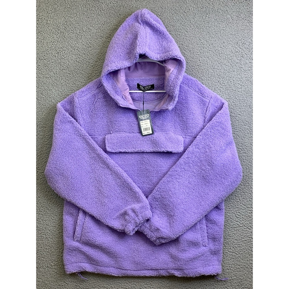 Ring Spun Mens Purple Fleece Hoodie Sz 2XL Chest Pocket & Kangaroo‎ Pocket